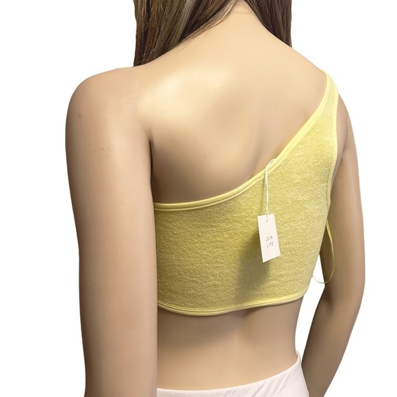 ZARA Crop Top Tank Shirt Cotton Blend Micro Terry One Shoulder Leisure Bra - Picture 5 of 11